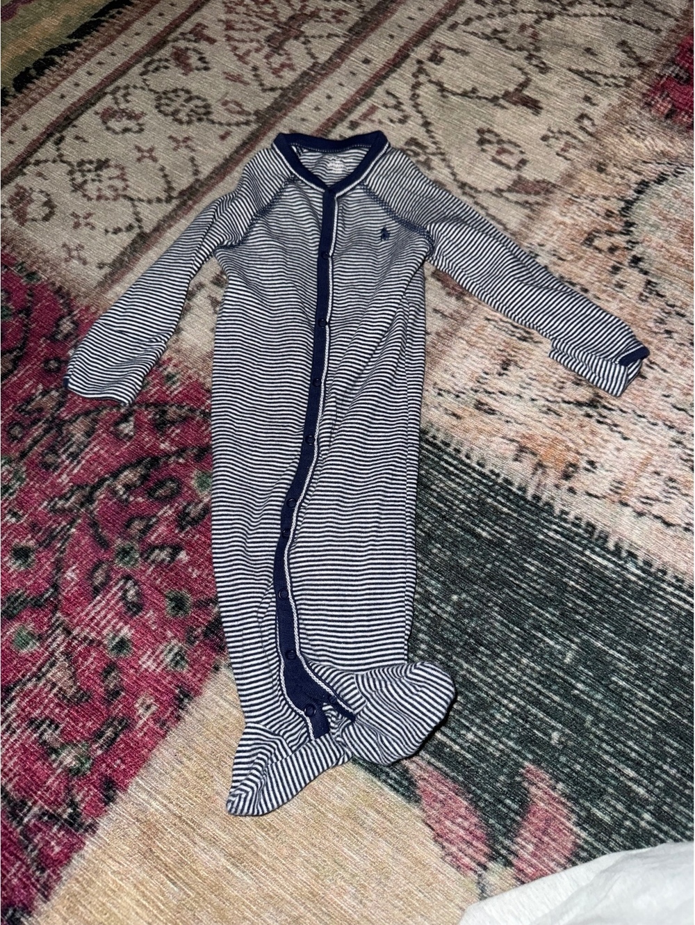 Ralph Lauren onesie blue stripes pajamas cozy sleepwear